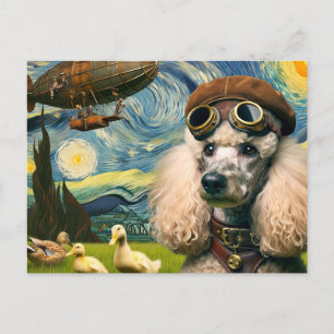 Steampunk Poodle and Ducks Postcard