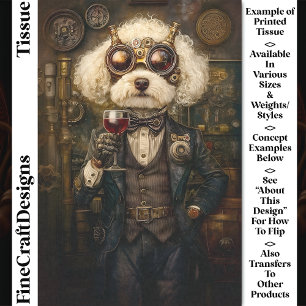 Steampunk Poodle Dog Drinking Wine CP3 Decoupage Tissue Paper