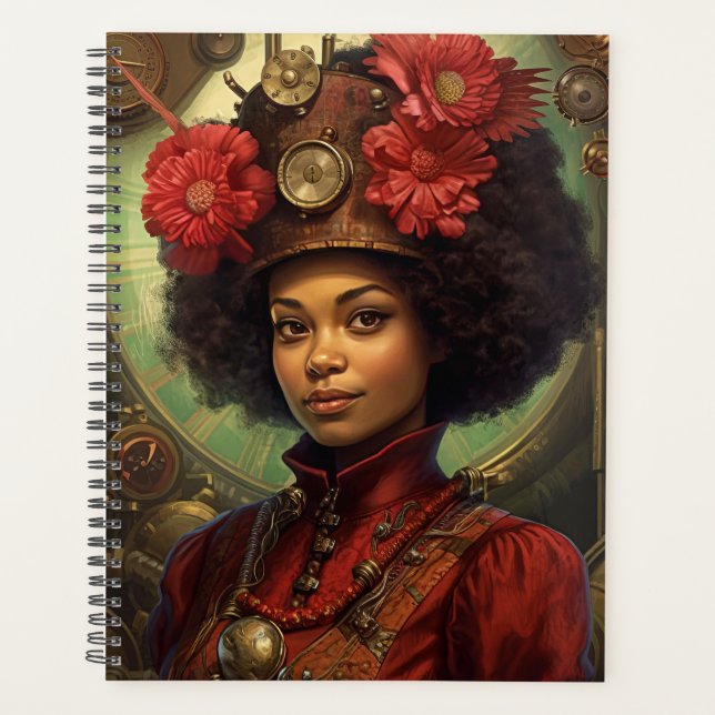 Steampunk Portrait of a Lady and Flowers Planner (Front)
