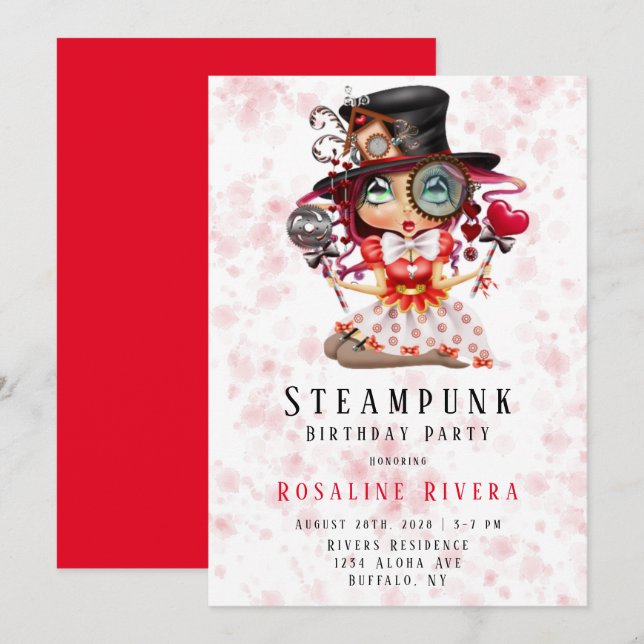 Steampunk Preteen Girl Birthday Party Invitation (Front/Back)