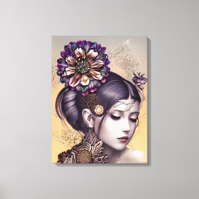 Steampunk Princess with a Copper Coloured Flower Canvas Print (Front)