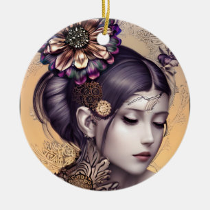 Steampunk Princess with a Copper Coloured Flower Ceramic Tree Decoration