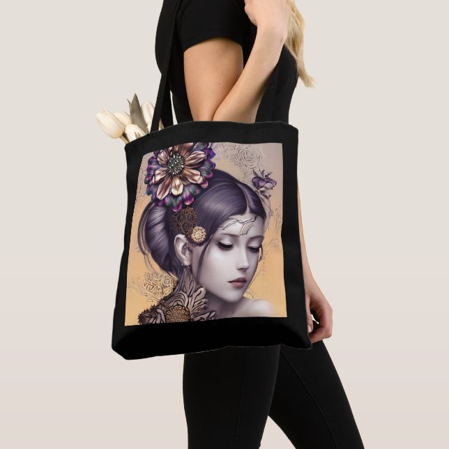 Steampunk Princess with a Copper Coloured Flower Tote Bag (Close Up)