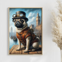 Steampunk Pug Surreal Art Old London Docks
