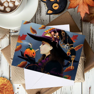 Steampunk Pumpkin Witch Card