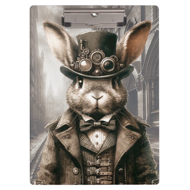Steampunk Rabbit in London  Clipboard (Front)