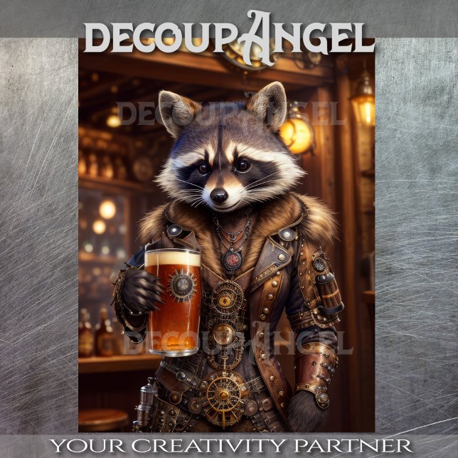 Steampunk Racoon Cheers - Decoupage - Tissue Paper (Creator Uploaded)