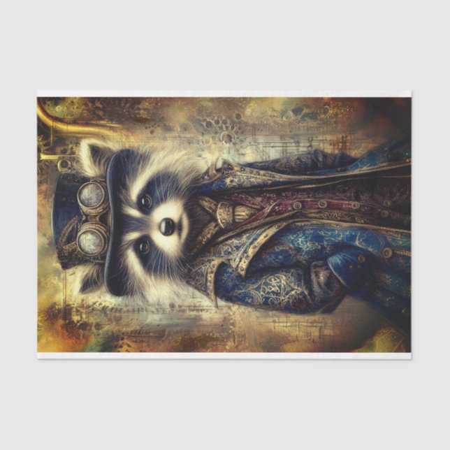 Steampunk Racoon In Coat Portrait DS4LF Decoupage Tissue Paper (Front)