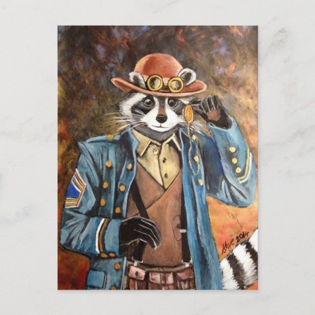 Steampunk Racoon Postcard (Front)