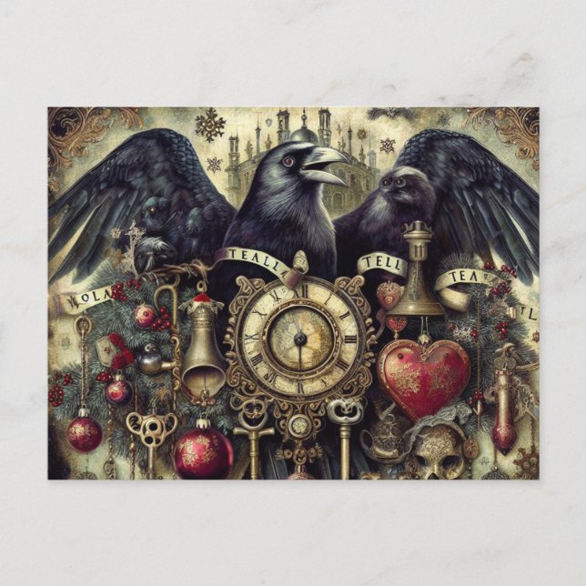 Steampunk Raven Poe Surreal Collage Postcard (Front)