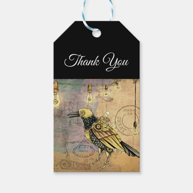 Steampunk Raven Thank You Gift Tags (Front)