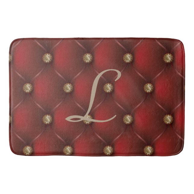 Steampunk Red Cushion Pattern Gold Gears Bath Mat (Front)