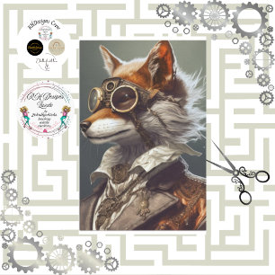 Steampunk Red Fox Victorian Style Decoupage Tissue Paper