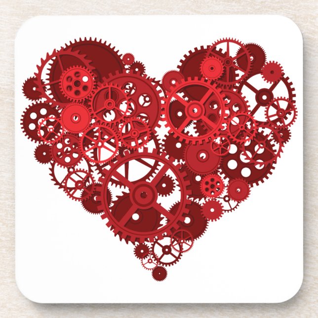 Steampunk Red Gears Heart Coaster (Front)