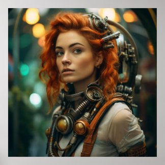 Steampunk Redhead Warrior Girl Poster