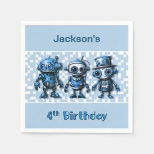 Steampunk Robot Theme 4th Birthday Party Napkin