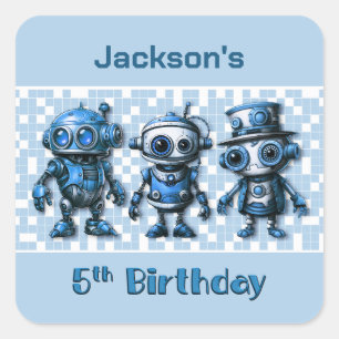 Steampunk Robot Theme 5th Birthday Square Sticker