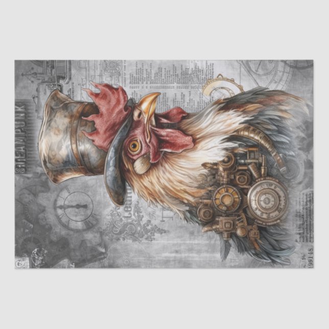 Steampunk Rooster Tissue Paper (Front)