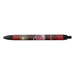 Steampunk rose black ink pen