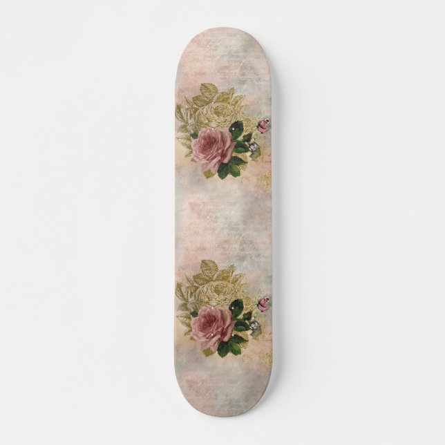 Steampunk Rose | Sophisticated Vintage Ephemera Skateboard (Front)