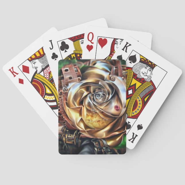 Steampunk Rose with Surreal Face – Mechanical Flor Playing Cards (Back)