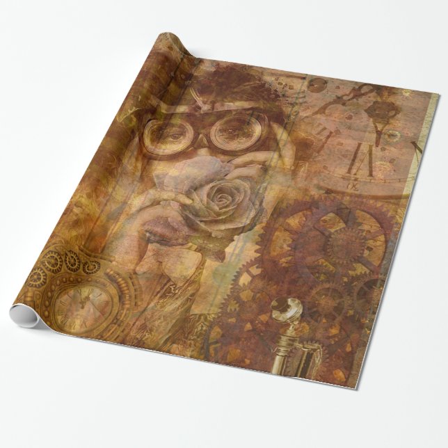 Steampunk Rose Wrapping Paper (Unrolled)