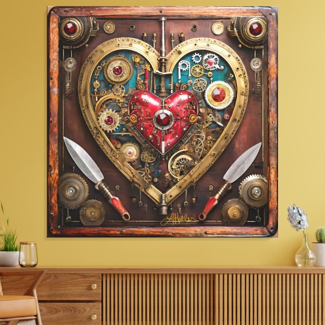Steampunk Rubies And Daggers Warrior Valentine Canvas Print (Insitu(LivingRoom))
