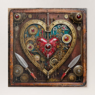 Steampunk Rubies And Daggers Warrior Valentine Jigsaw Puzzle