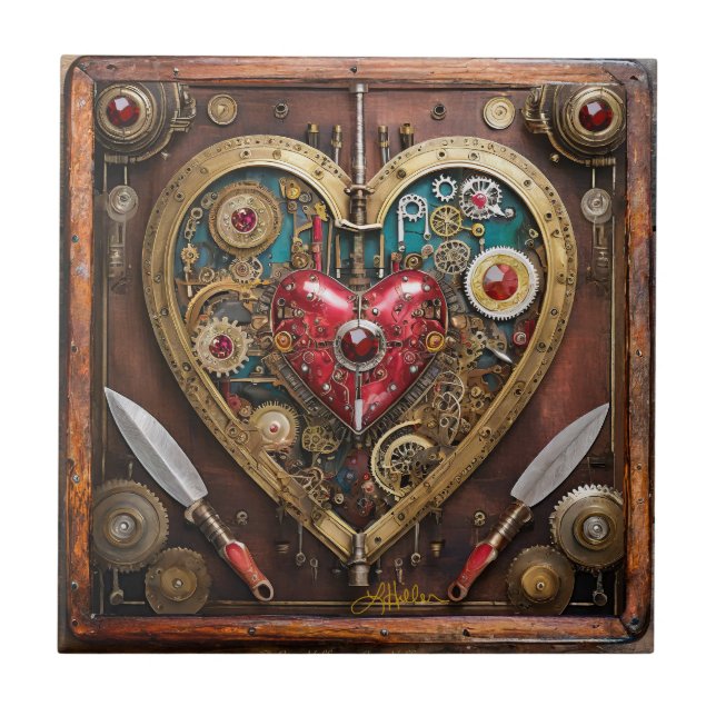 Steampunk Rubies And Daggers Warrior Valentine Tile (Front)