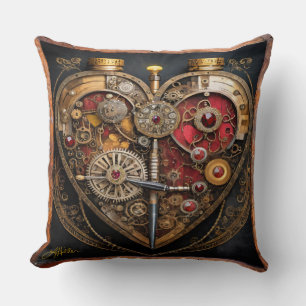 Steampunk Rubies And Gears Dark Heart  Cushion