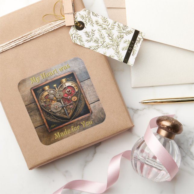 Steampunk Rubies And Gears Dark Heart  Square Sticker (Gifting)