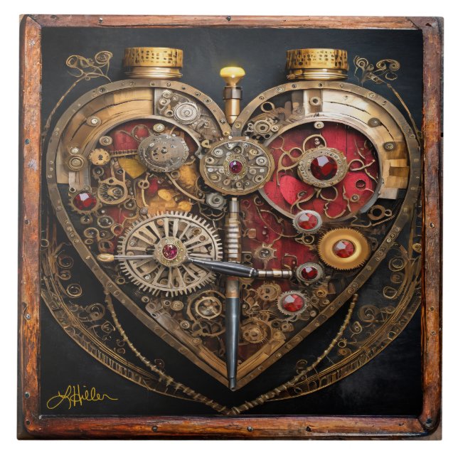 Steampunk Rubies And Gears Dark Heart  Tile (Front)