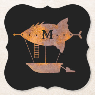 Steampunk Rusty Airship Custom Monogram Paper Coaster