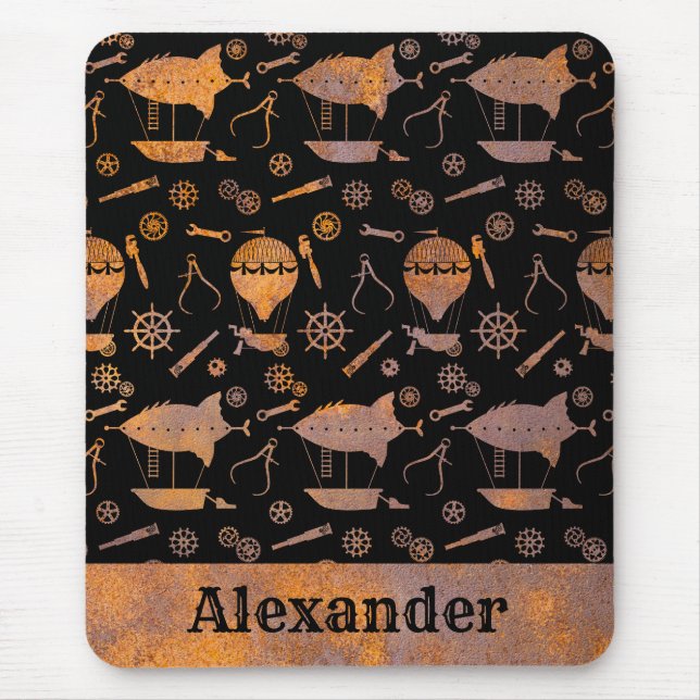 Steampunk Rusty Airships Custom Name Mouse Pad (Front)