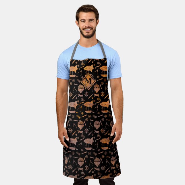 Steampunk Rusty Airships Monogram Apron (Worn)