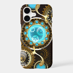 Steampunk Rusty Background with Turquoise Lenses