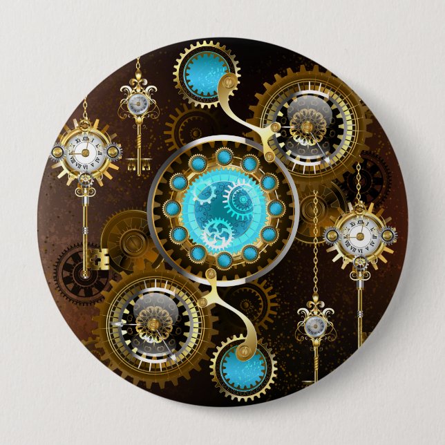 Steampunk Rusty Background with Turquoise Lenses 10 Cm Round Badge (Front)