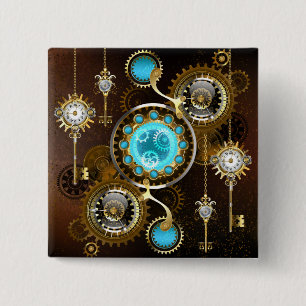 Steampunk Rusty Background with Turquoise Lenses 15 Cm Square Badge