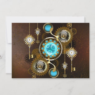 Steampunk Rusty Background with Turquoise Lenses Announcement