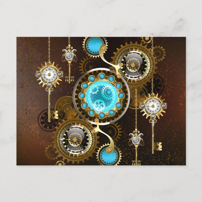Steampunk Rusty Background with Turquoise Lenses Announcement Postcard (Front)