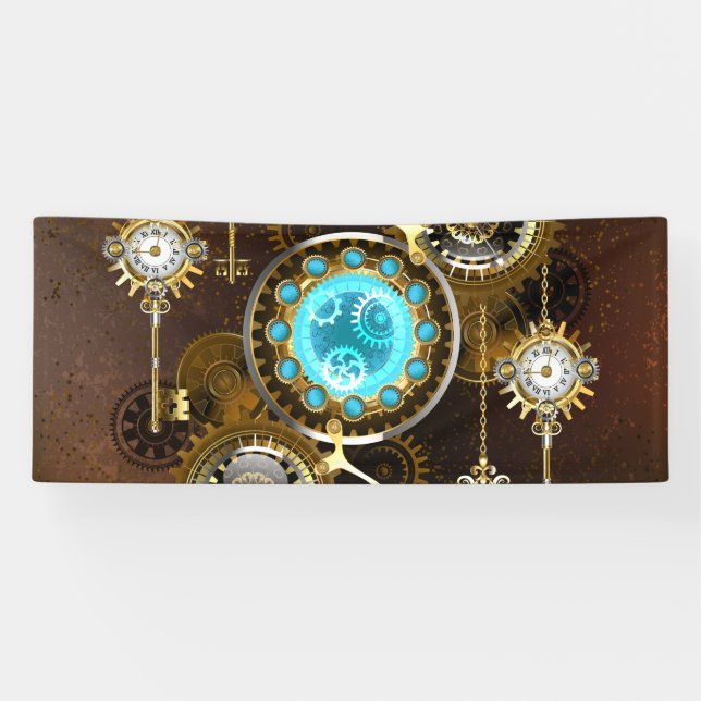 Steampunk Rusty Background with Turquoise Lenses Banner (Horizontal)