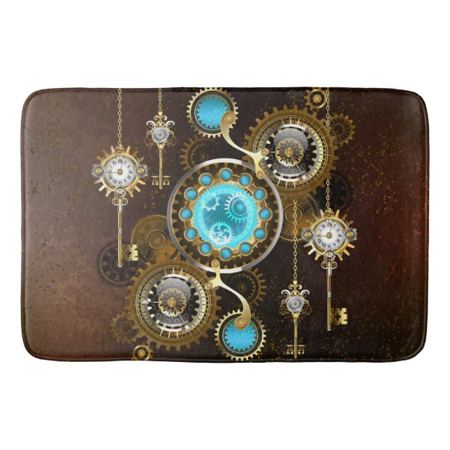 Steampunk Rusty Background with Turquoise Lenses Bath Mat (Front)