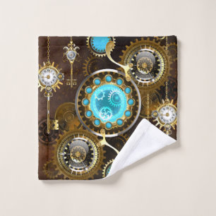 Steampunk Rusty Background with Turquoise Lenses Bath Towel Set