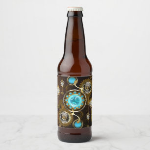 Steampunk Rusty Background with Turquoise Lenses Beer Bottle Label