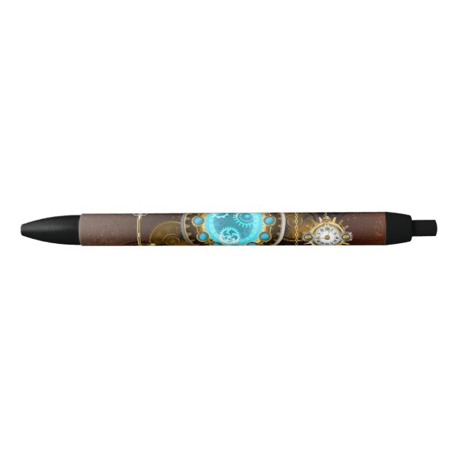 Steampunk Rusty Background with Turquoise Lenses Black Ink Pen (Front)