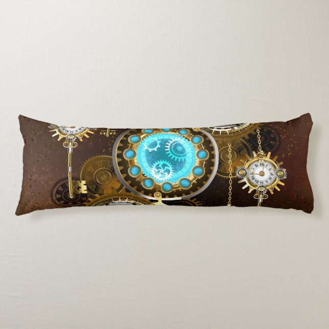 Steampunk Rusty Background with Turquoise Lenses Body Cushion (Front)