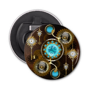 Steampunk Rusty Background with Turquoise Lenses Bottle Opener