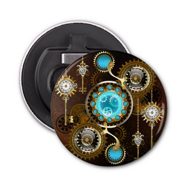 Steampunk Rusty Background with Turquoise Lenses Bottle Opener (Front)