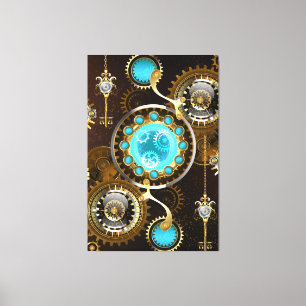 Steampunk Rusty Background with Turquoise Lenses Canvas Print