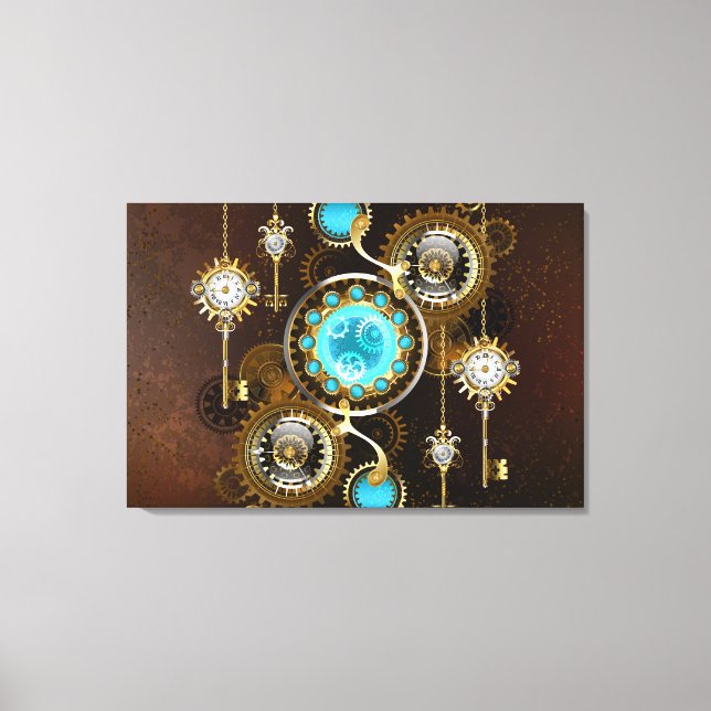 Steampunk Rusty Background with Turquoise Lenses Canvas Print (Front)